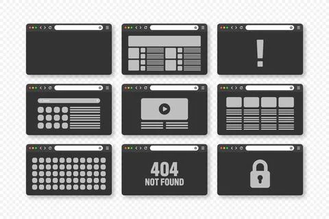 Web browser window, pages layout with toolbar and search field. Modern website Stock Illustration