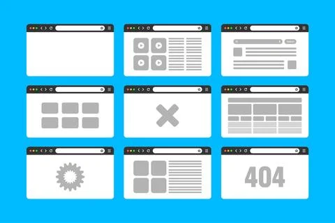 Web browser window, pages layout with toolbar and search field. Modern website 库存插图