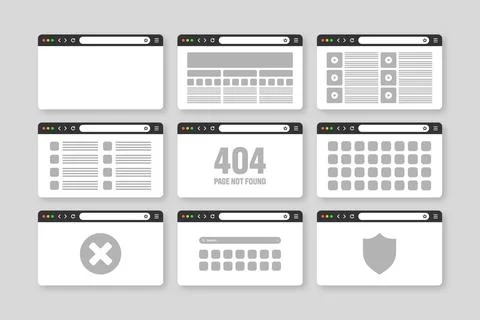 Web browser window, pages layout with toolbar and search field. Modern website Stock Illustration