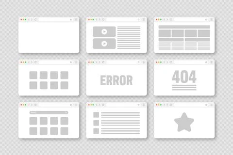 Web browser window, pages layout with toolbar and search field. Modern website Stock Illustration