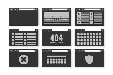 Web browser window, pages layout with toolbar and search field. Modern website 库存插图