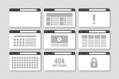 Web browser window, pages layout with toolbar and search field. Modern website 库存插图