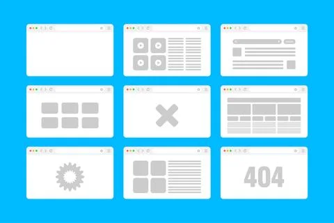 Web browser window, pages layout with toolbar and search field. Modern website Stock Illustration
