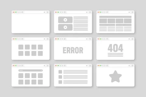 Web browser window, pages layout with toolbar and search field. Modern website 库存插图