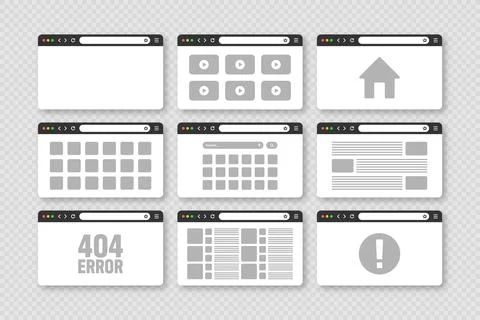 Web browser window, pages layout with toolbar and search field. Modern website 库存插图