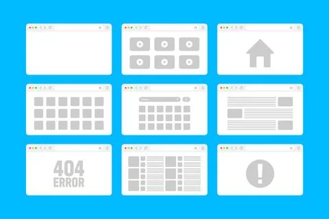 Web browser window, pages layout with toolbar and search field. Modern website 库存插图