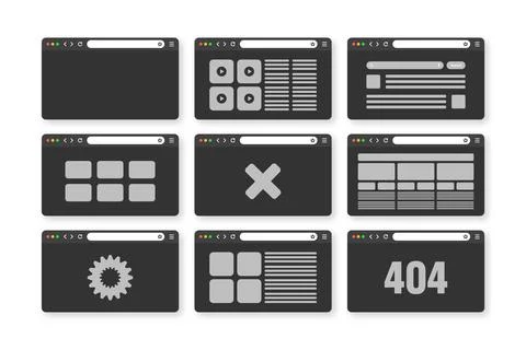 Web browser window, pages layout with toolbar and search field. Modern website 스톡 일러스트
