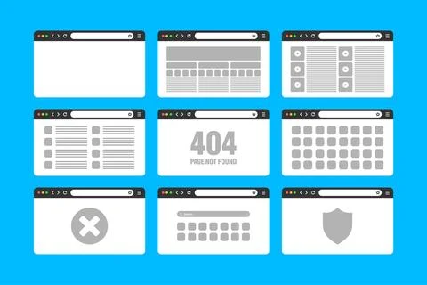 Web browser window, pages layout with toolbar and search field. Modern website 库存插图