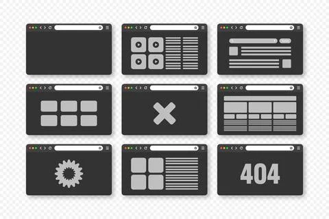 Web browser window, pages layout with toolbar and search field. Modern website 库存插图