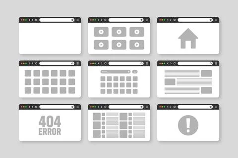 Web browser window, pages layout with toolbar and search field. Modern website 库存插图