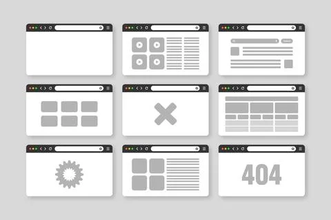 Web browser window, pages layout with toolbar and search field. Modern website 库存插图