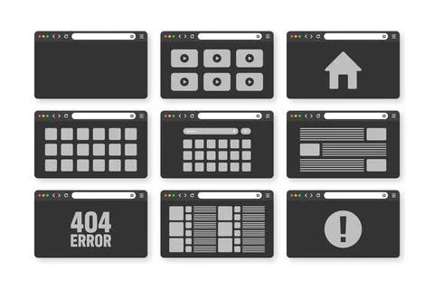 Web browser window, pages layout with toolbar and search field. Modern website 库存插图