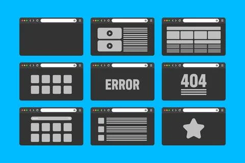 Web browser window, pages layout with toolbar and search field. Modern website 库存插图