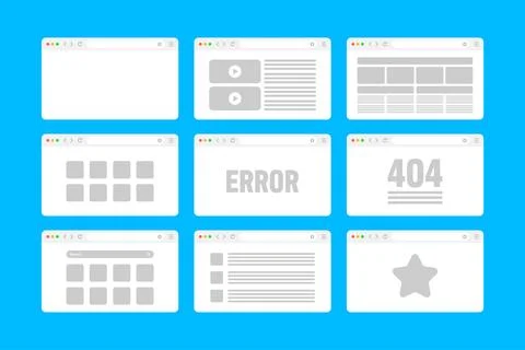 Web browser window, pages layout with toolbar and search field. Modern website Stock Illustration