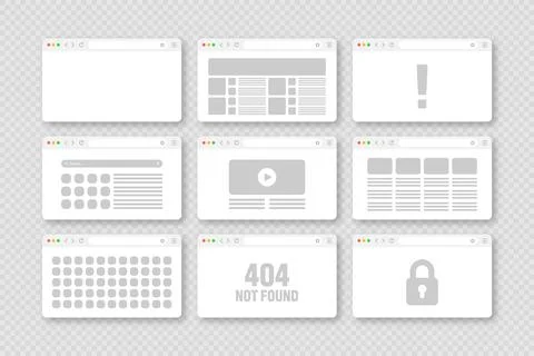 Web browser window, pages layout with toolbar and search field. Modern website Stock Illustration