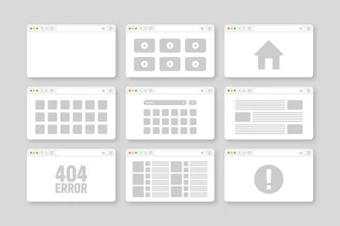Web browser window, pages layout with toolbar and search field. Modern website Stock Illustration