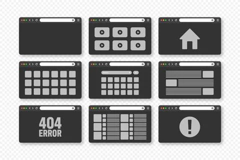 Web browser window, pages layout with toolbar and search field. Modern website Stock Illustration