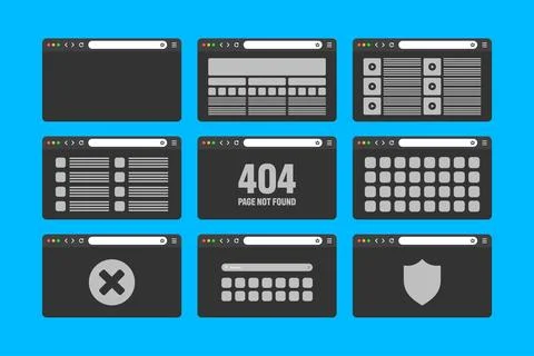 Web browser window, pages layout with toolbar and search field. Modern website Stock Illustration