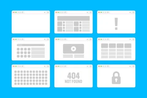 Web browser window, pages layout with toolbar and search field. Modern website Stock Illustration