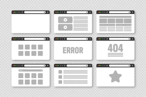 Web browser window, pages layout with toolbar and search field. Modern website Stock Illustration