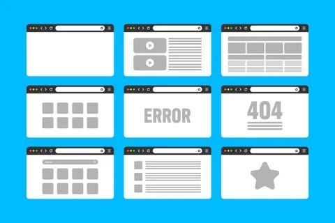 Web browser window, pages layout with toolbar and search field. Modern website Stock Illustration
