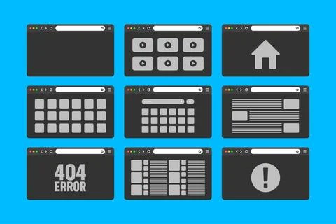 Web browser window, pages layout with toolbar and search field. Modern website Stock Illustration
