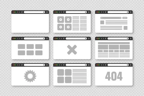 Web browser window, pages layout with toolbar and search field. Modern website Stock Illustration