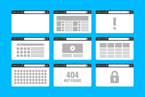 Web browser window, pages layout with toolbar and search field. Modern website 库存插图