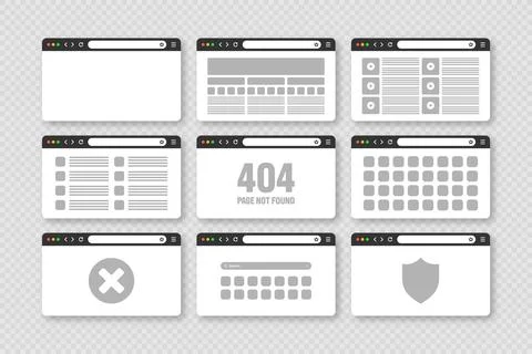 Web browser window, pages layout with toolbar and search field. Modern website 스톡 일러스트