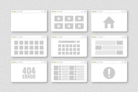Web browser window, pages layout with toolbar and search field. Modern website 库存插图