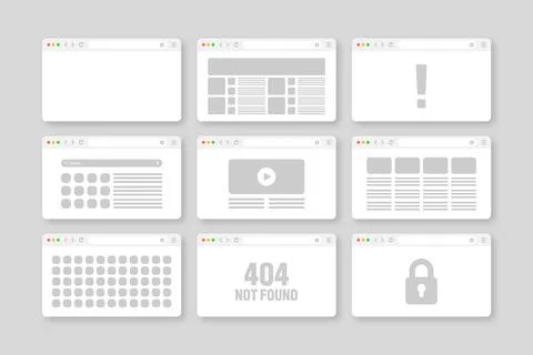 Web browser window, pages layout with toolbar and search field. Modern website 库存插图