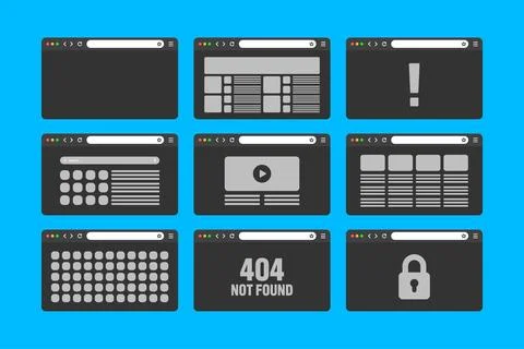 Web browser window, pages layout with toolbar and search field. Modern website 库存插图