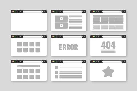 Web browser window, pages layout with toolbar and search field. Modern website Stock Illustration