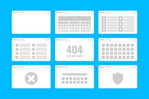 Web browser window, pages layout with toolbar and search field. Modern website Stock Illustration