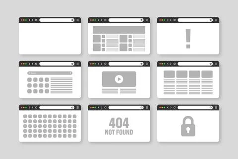 Web browser window, pages layout with toolbar and search field. Modern website Stock Illustration