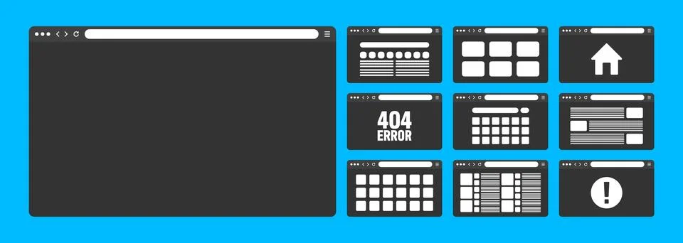Web browser window, pages layout with toolbar and search field. Modern website Stock Illustration