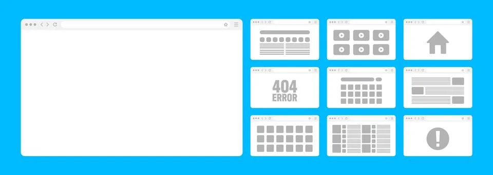 Web browser window, pages layout with toolbar and search field. Modern website Stock Illustration