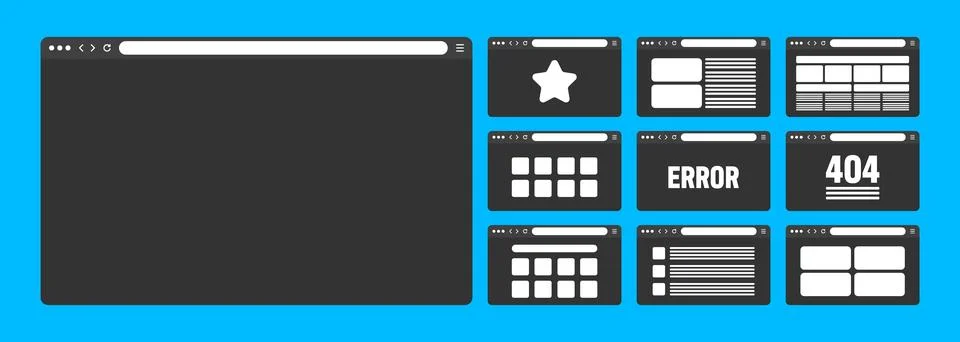 Web browser window, pages layout with toolbar and search field. Modern website Stock Illustration