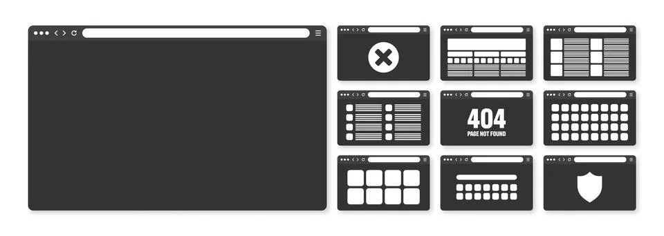 Web browser window, pages layout with toolbar and search field. Modern website Stock Illustration