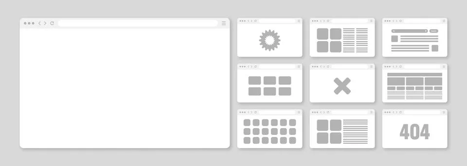 Web browser window, pages layout with toolbar and search field. Modern website Stock Illustration