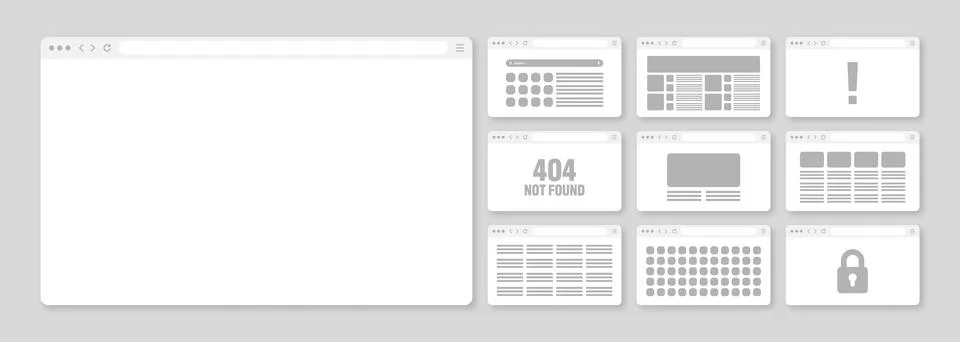 Web browser window, pages layout with toolbar and search field. Modern website Stock Illustration