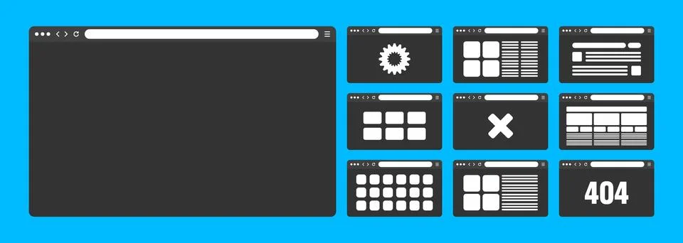Web browser window, pages layout with toolbar and search field. Modern website Stock Illustration