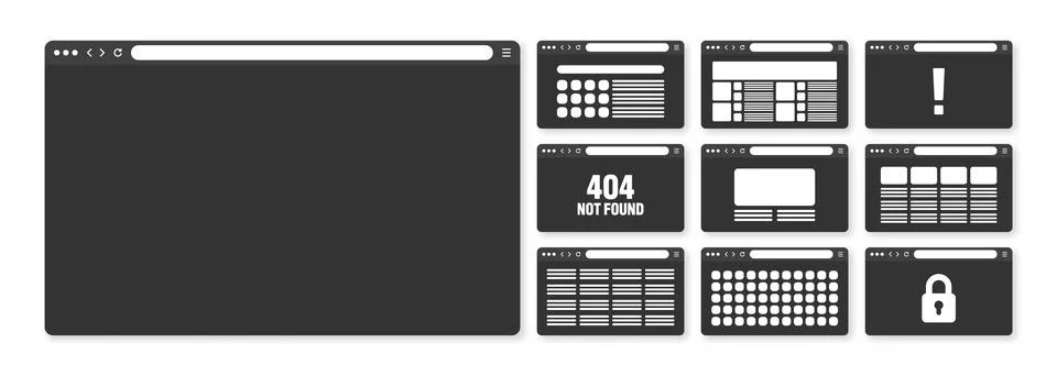 Web browser window, pages layout with toolbar and search field. Modern website Stock Illustration