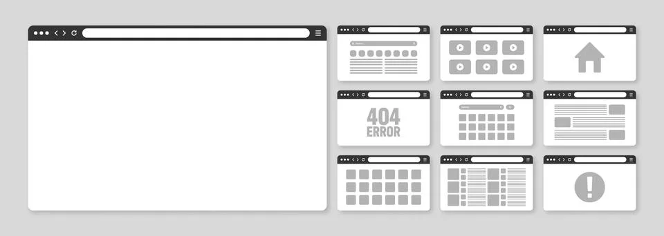 Web browser window, pages layout with toolbar and search field. Modern website Stock Illustration