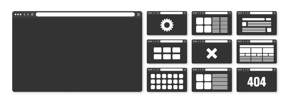 Web browser window, pages layout with toolbar and search field. Modern website Stock Illustration