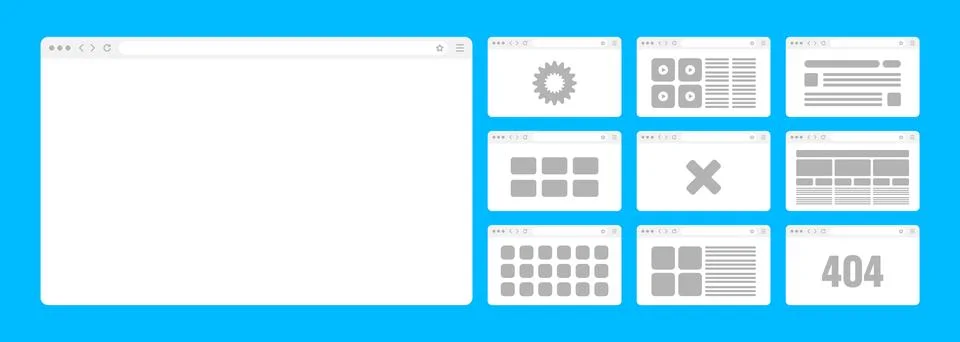 Web browser window, pages layout with toolbar and search field. Modern website Stock Illustration