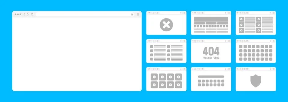 Web browser window, pages layout with toolbar and search field. Modern website Stock Illustration