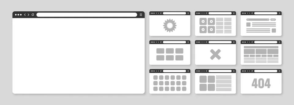 Web browser window, pages layout with toolbar and search field. Modern website Stock Illustration