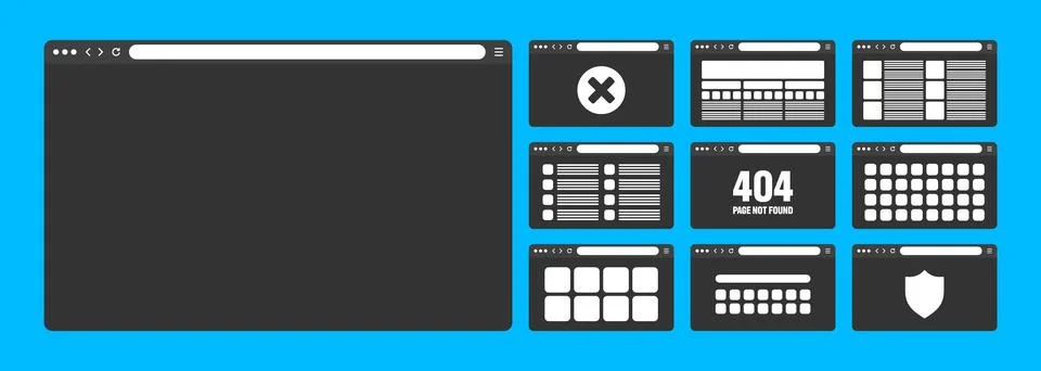 Web browser window, pages layout with toolbar and search field. Modern website 스톡 일러스트