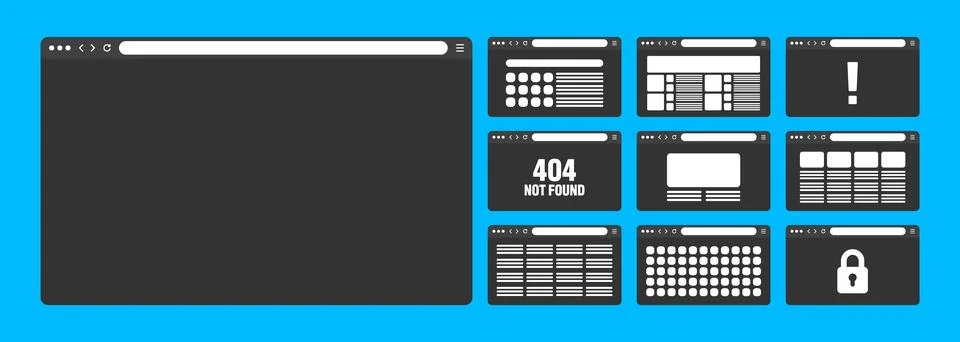 Web browser window, pages layout with toolbar and search field. Modern website Stock Illustration